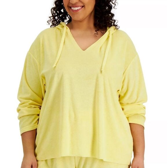 New REBELLIOUS ONE Trendy Plus Size Loop Terry Hoodie pale banana 1X - Picture 2 of 4